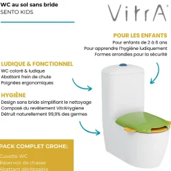 WC à poser sans bride VITRA Sento Kids Blanc + réservoir + abattant vert et jaune