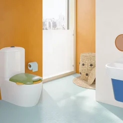 WC à poser sans bride VITRA Sento Kids Blanc + réservoir + abattant vert et jaune