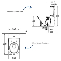 WC à poser sortie verticale VILLEROY & BOCH O.novo avec abattant frein de chute + nettoyant