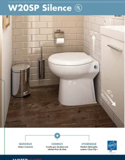 WC au sol Sanibroyeur à relevage intégrée cuvette compacte 54,5x36 raccordement 1 lave-mains inclus WATERMATIC W20SP Silence blanc