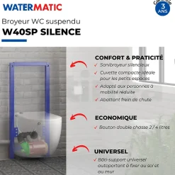 WC broyeur suspendu WATERMATIC W40SP Silence avec abattant