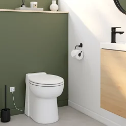 WC broyeur Turboflush compact l.24,5 x H.47 x P.54,5 cm, blanc en céramique anticalcaire, 500W, double chasse et abattant antibactérien