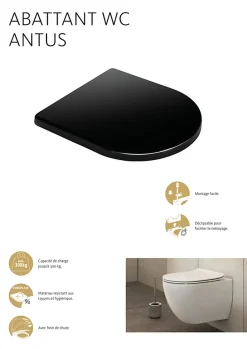 Wc Déclipsable Schulte - Avec Frein De Chute - Lunette Et Couvercle - Duroplast - Noir Mat