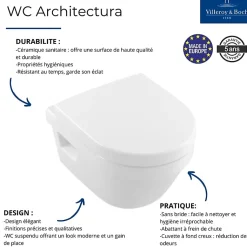 WC suspendu combi-pack VILEROY ET BOCH Architectura 53 x 37 x 40 cm