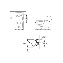 WC suspendu compact sans bride O.novo VILLEROY ET BOCH 36 x 49 cm + abattant