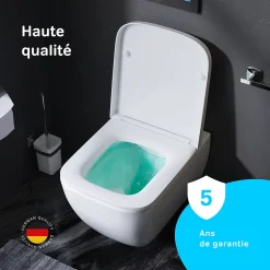 WC suspendu céramique sans bride cuvette WC suspendu sans bord FlashClean abattant amov. frein chute softclose blanc AM.PM Gem