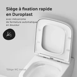 WC suspendu céramique sans bride cuvette WC suspendu sans bord FlashClean abattant amov. frein chute softclose blanc AM.PM Gem