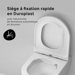 WC suspendu céramique sans bride cuvette WC suspendu sans bord FlashClean abattant amov. frein chute softclose blanc AM.PM Func