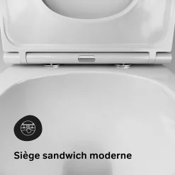 WC suspendu céramique sans bride cuvette WC suspendu sans bord FlashClean abattant amov. frein chute softclose blanc AM.PM