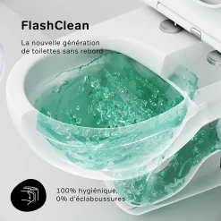 WC suspendu céramique sans bride cuvette WC suspendu sans bord FlashClean abattant amov. frein chute softclose blanc AM.PM Hit