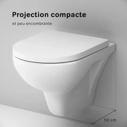 WC suspendu céramique sans bride cuvette WC suspendu sans bord FlashClean abattant amov. frein chute softclose blanc AM.PM Hit