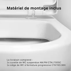 WC suspendu céramique sans bride cuvette WC suspendu sans bord FlashClean abattant amov. frein chute softclose blanc AM.PM Hit