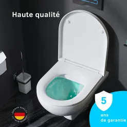 WC suspendu céramique sans bride cuvette WC suspendu sans bord FlashClean abattant amov. frein chute softclose blanc AM.PM Hit
