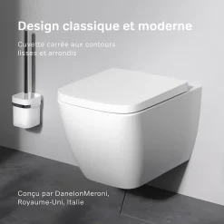 WC suspendu céramique sans bride cuvette WC suspendu sans bord FlashClean abattant amov. frein chute softclose, blanc AM.PM Gem