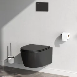 WC suspendu céramique sans bride cuvette WC suspendu sans bord FlashClean abattant amov. frein chute softclose, Noir AM.PM X-Joy S
