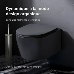 WC suspendu céramique sans bride cuvette WC suspendu sans bord FlashClean abattant amov. frein chute softclose, Noir AM.PM X-Joy S