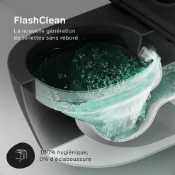 WC suspendu céramique sans bride cuvette WC suspendu sans bord FlashClean abattant amov. frein chute softclose, Noir AM.PM X-Joy S