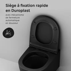 WC suspendu céramique sans bride cuvette WC suspendu sans bord FlashClean abattant amov. frein chute softclose, Noir AM.PM X-Joy S