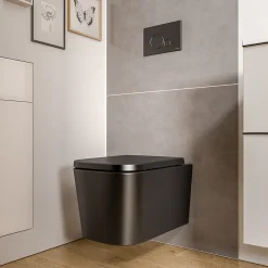 WC suspendu Noir mat 36x52x36cm (LxPxH) sans rebord, abattant fermeture progressive + soft-close - LAVOA