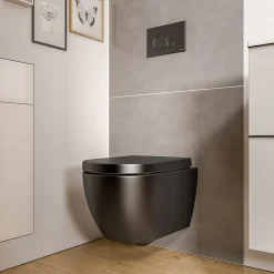 WC suspendu Noir mat 36x53x36cm (LxPxH) sans rebord, abattant fermeture progressive + soft-close - VIREO