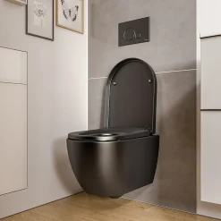 WC suspendu Noir mat 36x53x36cm (LxPxH) sans rebord, abattant fermeture progressive + soft-close - VIREO
