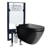 WC suspendu noir Toilettes bâti-support pack économique - B-8030 - plaque de déclenchement Modèle 4111 satin