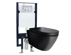 WC suspendu noir Toilettes bâti-support pack économique - B-8030 - plaque de déclenchement Modèle 4111 satin