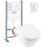 WC suspendu sans bride VILLEROY ET BOCH Architectura + abattant + bati support GROHE + plaque de commande blanche