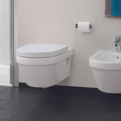 WC suspendu sans bride VILLEROY ET BOCH Architectura + abattant + bati support GROHE + plaque de commande blanche