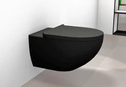 WC suspendu sans rebord, abattant avec mécanisme de fermeture douce - Noir mat - 36,5x32x57,5 (LxHxP) - E-9030