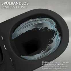 WC suspendu sans rebord court nano-revêtement noir mat céramique SoftClose