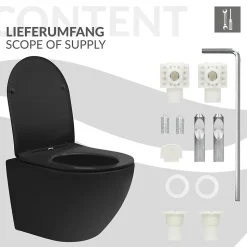 WC suspendu sans rebord court nano-revêtement noir mat céramique SoftClose
