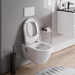 WC suspendu sans rebord, Cuvette supendue avec abattant fermeture en douceur - 37x36x54cm - Blanc brillant - VIVEO