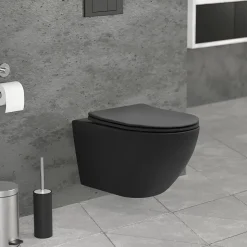 WC suspendu sans rebord long en céramique noir mat avec siège de WC Softclose