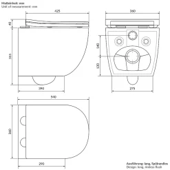 WC suspendu sans rebord long en céramique noir mat avec siège de WC Softclose