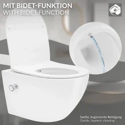 WC suspendu sans rebord nano revêtement fonction bidet long blanc céramique