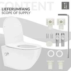 WC suspendu sans rebord nano revêtement fonction bidet long blanc céramique
