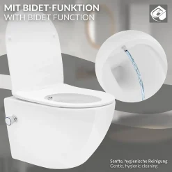 WC suspendu sans rebord nano revêtement fonction bidet blanc céramique