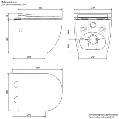 WC suspendu sans rebord nano revêtement fonction bidet blanc céramique