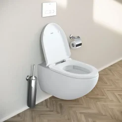 WC suspendu, Toilettes suspendues sans rebord avec abattant fermeture en douceur - 37,2x32x57,5cm - Blanc mat - DuraVento