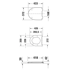 WC suspendu, Toilettes suspendues sans rebord avec abattant fermeture en douceur - 37,2x32x57,5cm - Blanc mat - DuraVento