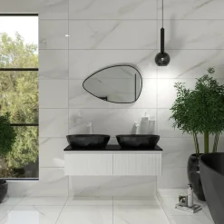 51x80 cm Purity miroir suspendu asymétrique, cadre en aluminium, noir (SATZPURAS5180CE)
