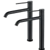 2x Robinet Salle de Bain Haut Bec Pivotant Vasque Mitigeur de Lavabo Noir Mat Robinet en Inox SS304 pour Salle de Bain