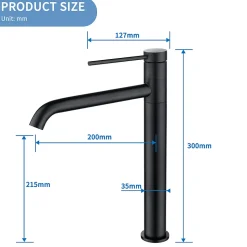 2x Robinet Salle de Bain Haut Bec Pivotant Vasque Mitigeur de Lavabo Noir Mat Robinet en Inox SS304 pour Salle de Bain
