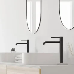 2x Robinet Salle de Bain Haut Bec Pivotant Vasque Mitigeur de Lavabo Noir Mat Robinet en Inox SS304 pour Salle de Bain