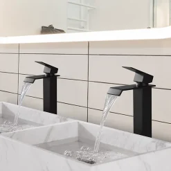 2x Robinet Salle de Bain Noir Cascade Bec Haut Mitigeur de Lavabo Robinetterie en Acier Inox pour lavabo et vasque Design Moderne