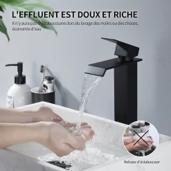 2x Robinet Salle de Bain Noir Cascade Bec Haut Mitigeur de Lavabo Robinetterie en Acier Inox pour lavabo et vasque Design Moderne