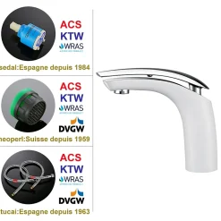 2x Robinets Salle de Bain Mitigeur de Lavabo en Laiton de Qualité Blanc Chromé Robinetterie pour Lavabo Hauteur sous Bec 125mm