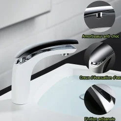 2x Robinets Salle de Bain Mitigeur de Lavabo en Laiton de Qualité Blanc Chromé Robinetterie pour Lavabo Hauteur sous Bec 125mm