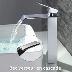 2x Robinets Salle de Bain Cascade Mitigeurs de Lavabo Bec Haut Robinets de Lavabo Chromé Robinetteries pour Vasque Design Moderne